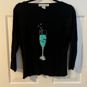 Black Y2K Sequin Champagne Glass Bubbly Celebrate Party Granny Fairy Whimsical